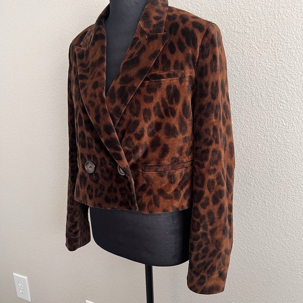 Zara Small Leopard Print Cropped Blazer Mob Wife Animal Print Jacket Y2K Edgy - Picture 4 of 8